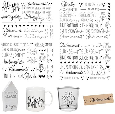 FloraVigo Rub On Sticker ca.A5 19x14cm-Spruch Deko zum Geburtstag, Keraflott, Hochzeit, Zuhause, Wischfolie für Möbel, Glas, Holz, Fotoalbum, DIY Deko, Aufkleberästhetik(4PCS) (Lucky Moment)