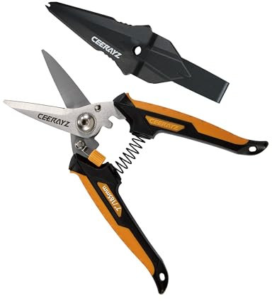 CEERAYZ 185mm Schere, Grow Schere, Gartenschere, Robuste Industriescheren, Vielseitige Scheren für DIY-Projekte, Büro, Produktionslinien und Gartenarbeiten, mit Schutzhülle (Schwarz/Orange)