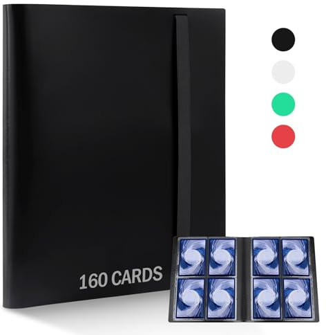 RISVOWO Raccoglitore di Carte, 160 Tasche Album Carte per Carte Collezionabili, Porta Carte 4 tasche per Poke-mon, Trasparente Carte Album Cartella in PP a Caricamento Laterale(Nero)