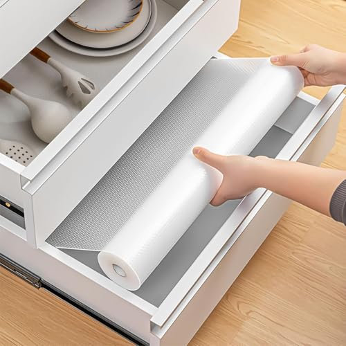 KOOSREEL 30×500cmTapis Fond de Tiroir Antiderapant, Tapis de tiroir EVA Non-Adhésif, Tapis Refrigerateur Placard Etagere Protection, Peut être Coupé en Taille pour Tiroir Cuisine Placard Etagere