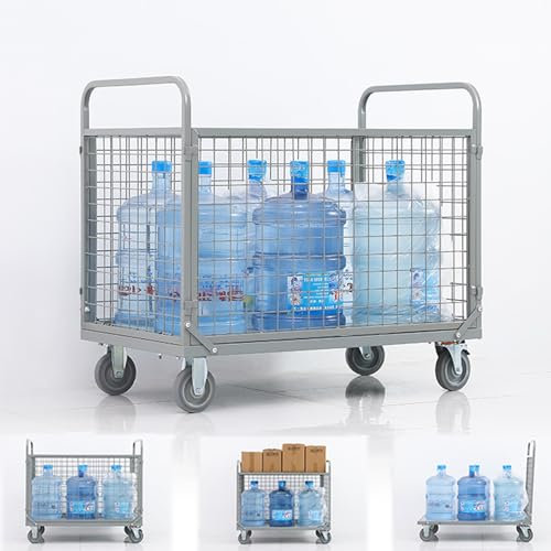 TRUNXUCL Plattformwagen mit Käfig, Faltbarer, Transportwagen Klappbar, Tragkraft 200 Kg mit 4 Lenkrollen, für Lager, Lebensmittel, Garage(100x60x90cm/39x24x35in)