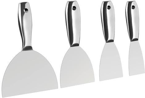 Sxmrmnx Putty Knife Set,4 PCS One-Piece Premium Polished All-Stainless Steel Scraper Tool for Drywall Finishing
