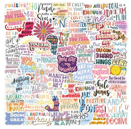 110 Pcs Positivity Scrawl Stickers for Guitar,Bicycle,Laptop,Water Bottles,Skateboard,Computer,Incentive Phrase Cute Style Stickers Waterproof Vinyl,Graffiti Decoration for Girls Boys Children Teens