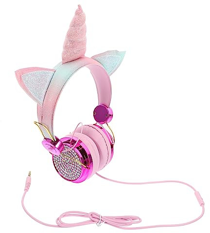 OSALADI Mädchen Kopfhörer Mit Mikrofon Für Mädchen Verstellbare Ear Headset Mit Lautstärkebegrenzung Geeignet Für Laptop Tablet Und Smartphone Einhorn Design Für Und