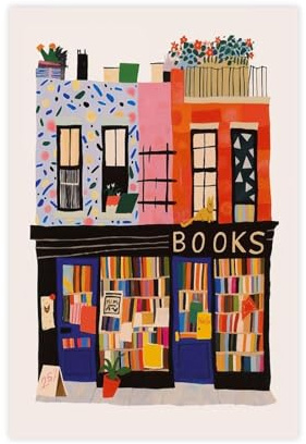 NCUDANK Bookstore Bookworm Art New York Vintage Kunstposter Leinwand Poster Wandkunst Dekor Druck Bild Gemälde für Wohnzimmer Schlafzimmer Dekoration 50 x 75 cm