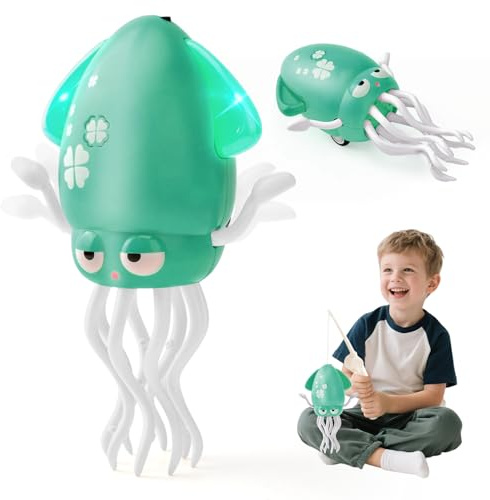 LTFIOON Electric Dancing Octopus Toy, Tanzendes Oktopus-Spielzeug für Kinder mit LED & Musik, 2 Modi Aufrecht & Krabbelnd, Automatisches Ausweich-Oktopus-Spielzeug, Geschenk für Jungen Mädchen (Grün)