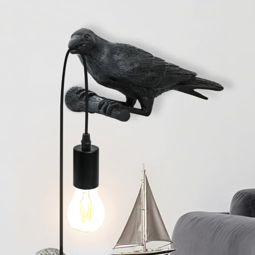 TONGNIDA Krähe Lampe Gothic Wandlampe,Harz Krähe lampe , Nachttisch Schlafzimmer Wohnzimmer Dekorative(Schwarz Rechts Wandlampe)