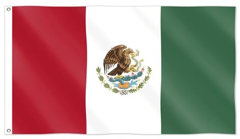 Bandera del Mundial 2026 - Bandera Nacional Oficial de 1,5 m x 0,9 m, Doble Cara con Ojales de Latón para EE. UU., Canadá y México (México)