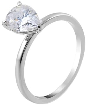 Tolldek 375 Weißgold Trauringe Echt Gold, Teardrop Solitär Pärchen Ringe mit Tropfenschliff 1.5ct Moissanit, 9K Bandringe Allergiefrei, Gr.54 (17.2)