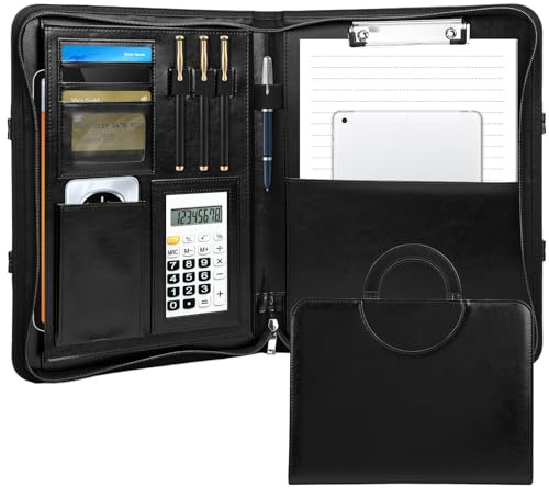 Porte-documents en cuir végétalien de qualité supérieure avec fermeture éclair, organiseur pour homme et femme, porte-documents avec compartiment pour cartes, bloc-notes et compartiment pour cartes