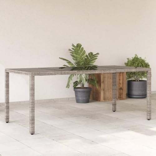 Nqyjm Table à Manger d'extérieur, Table de Jardin Dessus en Verre Gris 190x90x75cm Résine Tressée pour Jardin, Plage, Balcon, Terrasse, Camping Model 1