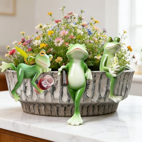 Demlaka 3 Stück Deko Garten Frosch Figuren, Niedlichen Hängende Gartendeko Statue, Frösche Miniteich Set,Tiere Ornament Gartenfigur für Außen,Harz Statue Bauernhof Balkon Wohnzimmer Office Deko
