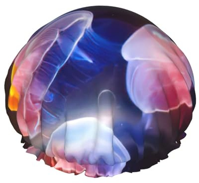 Colorful Jellyfish Print Shower Cap, Lined Shower Cap For Women Reusable, Double Layer Waterproof Bath Cap
