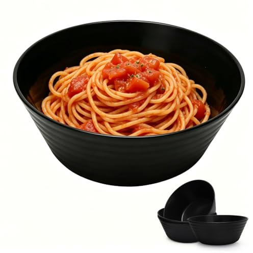 Tutamaz 4 ciotole grandi da 20 cm, in plastica, Unbreakable, per insalate, microonde e lavabili in lavastoviglie, per cereali, insalate, pasta, picnic, casa, colore nero