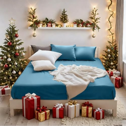 MOHAP King Size Fitted Sheet Teal with Extra Deep 16 inch 40 cm Pocket Bed Sheet Only Bedsheet Brushed Microfiber Bottom Sheet for King Bed 150x200 Teal