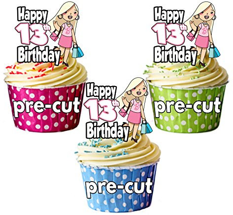 AK Giftshop PRECUT Glamour Shopping Handbags - 13th Birthday Girl - Edible Cupcake Toppers/Cake Decorations (Pack of 12)