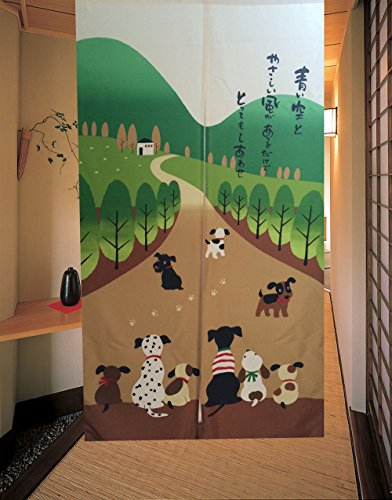 LIGICKY Japanischer Stil Noren Lang Vorhang Türvorhang Tapisseri für die Heimtextilien Fliegen Insektenvorhang Raumteiler 85x150cm (Glücklich Hund Familie)