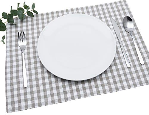 FILU Tischset 4 Stück Grau/Weiß kariert (Farbe und Design wählbar) 33 x 45 cm - hochwertig gefertigte Platzsets aus 100% Baumwolle im skandinavischen Landhaus-Stil