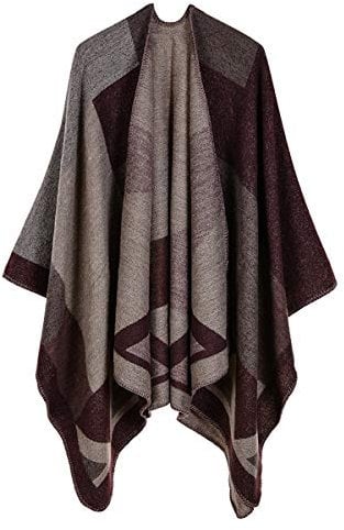 YianBestja Damen Poncho Schal mit Patchwork Design, Frau Umhang Open Front Cape Übergroße Winterdecke Schal (35-5)