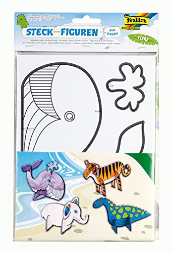 folia 23339 - Steckfiguren aus Pappe, Tiere, 4 Stück - ideal für das Basteln und Gestalten mit Kindern