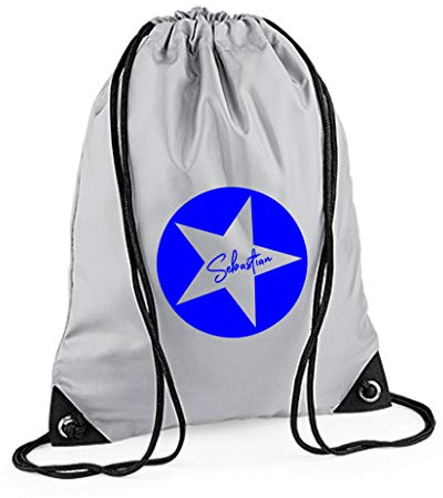 Turnbeutel mit Namen | Motiv Stern Sterne inkl. Namensdruck | personalisieren & bedrucken | Sportbeutel Schuhbeutel dunkel-blau für Jungen & Mädchen Kinder | Rucksack zum Zuziehen (grau)
