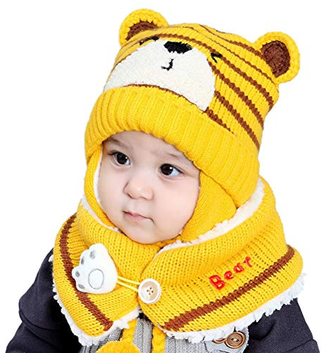 Hihey Enfants Chapeau Hiver Chaud Chapeau Tricoté Bonnet Chapeau Capuche Tricoté Chapeaux Hiver Chapeau Earflap (6-24 Mois),Jaune