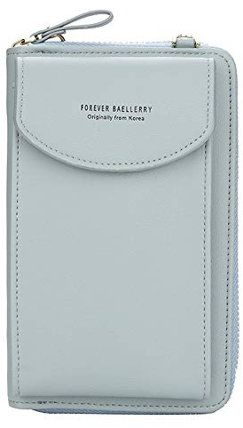 ECOSWAY Geldbörse für Damen, große Kartenfächer, Handtasche, einfarbig, diagonale Tasche, Multifunktions-Clutch mit Reißverschlusstasche, hellblau (Blau) - EB020200506A