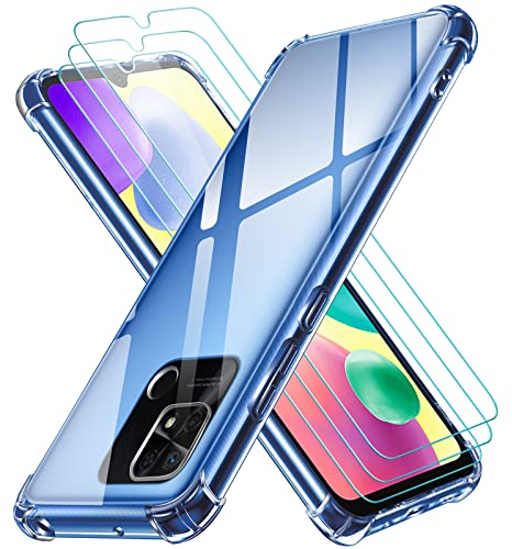 ivoler Coque pour Xiaomi Redmi 10A / 9C / 9C NFC avec 3 Pièces Protection Écran en Verre Trempé, Transparent Étui de Protection en Silicone Antichoc, Mince Souple TPU Bumper Housse