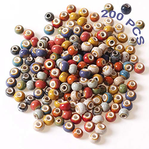 Keramikperlen zum Auffädeln, 200 Stück 6mm Bastelperlen Ceramic Bead, Kugel Diy Manuelle Perlen Runde, Lose Perlen Bunte Perlen Basteln Spacer für Armband Halskette Diy Schmuck