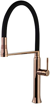 Ramon Soler - Grifo de Fregadero de Cocina Monomando Cobre Satinado con Caño Extraíble y Flexible de Silicona Negro