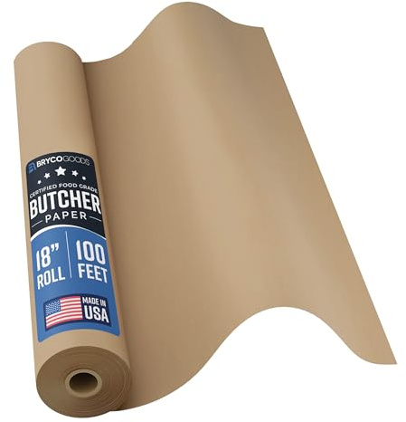 Brown Kraft Butcher Paper Roll - 18 Inch x 100 Feet - USA Made - Food-Grade Paper for Wrapping and Smoking Meat, BBQ, Grilling, Perfect Brisket Crust - Durable, Unbleached, Uncoated & Unwaxed