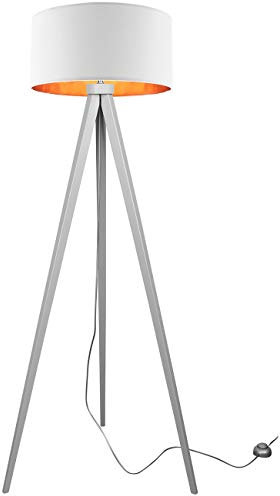 Light-Home Lampenschirm Stehlampe Modern - Standleuchte für Wohnzimmer Schlafzimmer Büro - Dreibeinige Industrial Lampe aus Holz - Grau & Hellgrau