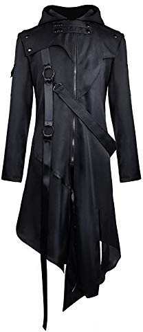 Feynman Men's Vintage Steampunk Gothic Jacket - Victorian Retro Punk Coat - Carnival Cosplay Tuxedo Hooded Uniform Jacket - Black
