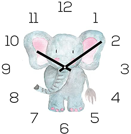 Wanduhr Zootiere 30x30cm Glas Kinder Uhr Glasbild Tiermotiv Zoo Elefant Wanddeko Glasuhr Kinderzimmer
