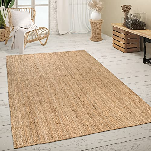 Paco Home Teppich Wohnzimmer Naturfaser Handgearbeitet Jute Meliert Modernes Muster Boho Stil, Grösse:120x170 cm, Farbe:Natur 2