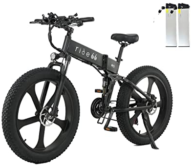 ride66 R5 26 Zoll Fat Tire Falt-E-Bike Mountainbike 48V 12,8AH LG-Zellenbatterie 21-Gang-Hydraulikbremsen (Schwarze Doppelbatterie)
