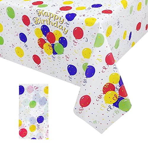 137 x 274 cm Kinder-Tischdecke Happy Birthday, bunte Luftballons, Happy Birthday, Kunststoff-Tischdecke, groß, rechteckig, Einweg-Esstischabdeckung für Jungen, Mädchen, Kinder,