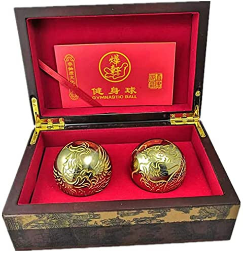 Baoding Bälle Chinesische Gesundheitsbälle Stressbälle für Erwachsene Chinesischer Gesundheitsmeditationsball Reines Kupfer Handgeschnitzter Drachen- und Phönixball Gesundheitsball