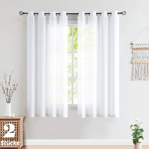 FMFUNCTEX Weiß Vorhänge Leinenoptik mit Ösen Leinen Gardinen Halbtransparent Landhausstil Wohnzimmer Modern für Schlafzimmer Kinderzimmer Balkontür 2er Set, 175 x 127 cm (H x B)