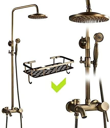 Duschsystem Antik mit flacher schwenkbarer Kopfbrause und schwenkbarem Duscharm für Wandmontage Badezimmer Duscharmatur inkl. 150cm Brauseschlauch aus rostfreiem Edelstahl Farbe: Messing-Antik