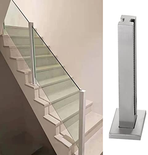 Interior Staircase Guardrail Glass Railing Post for 10/12mm Thick Glass, End/Middle/Corner Post Attic Deck Balustrade Glass Clamp Stainless Steel, Silver (Color : Mid Post, Size : 95cm/37.4 in)