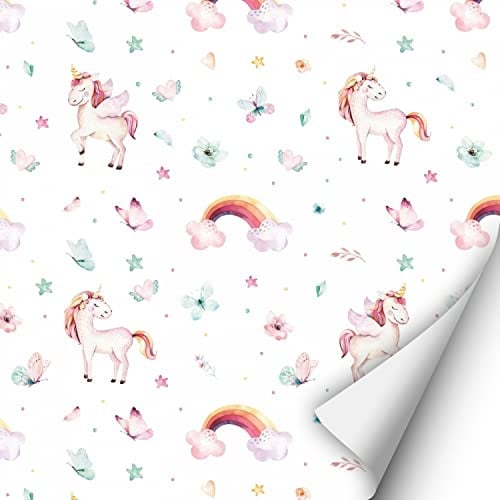 2 x 0,9 m Selbstklebende Folie - Einhorn Regenbogen (16,66 €/qm) Klebefolie Dekorfolie Möbelfolie Mädchen rosa Schmetterlinge Blumen Rainbow Kinderzimmer Dekoaufkleber für Glatte Oberflächen