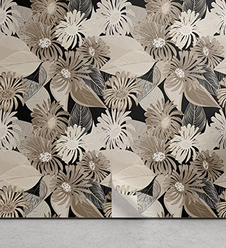 ABAKUHAUS Blumen abziehbare & klebbare Tapete für Zuhause, Vintage Pflanze Weich Farbe, selbstklebendes Wohnzimmer Küchenakzent, 33 cm x 90 cm, Tan Schwarz