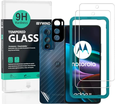 Ibywind Pellicola Protettiva per Motorola Edge 30 5G(6,5),con 2 Pezzi in Vetro Temperato,1 Protezione per Obiettivo Fotocamera,1 Pellicola di Supporto in Fibra di Carbonio,Facile da installare