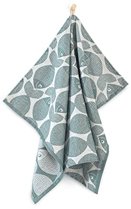 ZWOLTEX 1er Set Jacquard Geschirrtücher/Geschirrtuch | Küchentuch | Abtrockentuch | saugstarke Baumwolle I Sammlung Premium Geschirrtücher - 1x FISH L ZE-037P+700 turquoise (50x70)