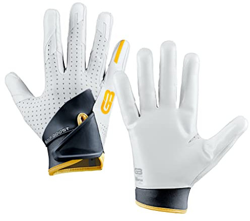 Grip Boost Stealth 5.0 Herren-Fußballhandschuhe, zweifarbig, Erwachsenengrößen (Weiß/Gold, Größe L)
