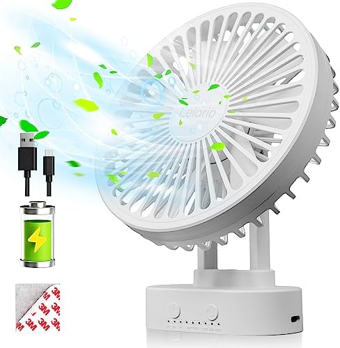 LEIORIO Desk Fan,3 Speed Timable Rechargeable Box Fans with 90° Head Rotation,Small Table Fans for Office,Portable Quiet Fan (White)