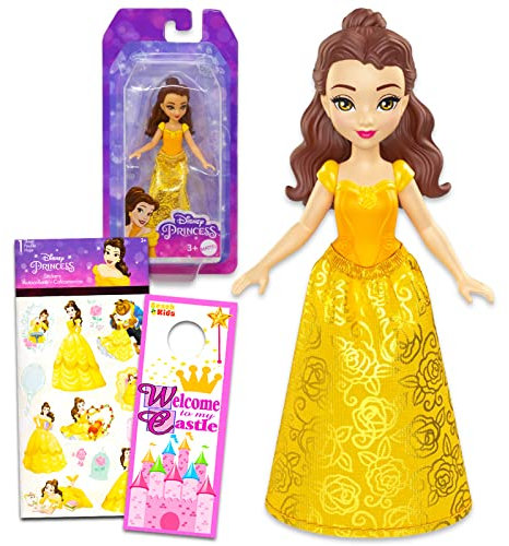Disney Princess Belle Puppe für Mädchen - Die Schöne und das Biest Bundle mit 10,2 cm Belle Mini-Puppe plus Aufkleber Die Schöne und das Biest, mehr | Mini Disney Prinzessin Figuren Belle
