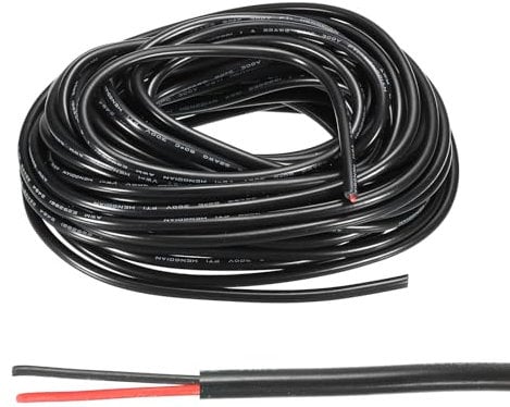 sourcing map 22AWG Electrical Wire 2 Conductors LED Power Lighting Cable Tinned Copper 32.8Ft Low Voltage PVC Case Flexible Extension Cord Black for LED Strips Lamps Lighting