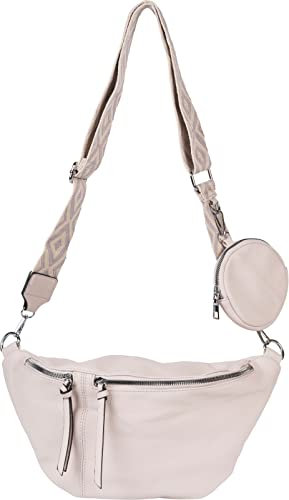 styleBREAKER Damen Halbmond Crossbody Schultertaschen Set 3-Teilig, Schultergurt mit Muster, Schlüsselanhänger, Börse 02012398, Farbe:Puderrosa